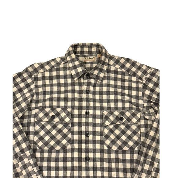 Vtg LL Bean Shirt Men LT 16 Gray Plaid Flannel Chamois Button Up Long Sleeve USA - Picture 3 of 8